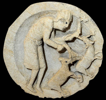 Médaillon de la troisième voussure du tympan du Jugement dernier : mois d'avril